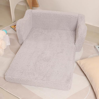 Kids Sofa, 2-in-1 Flip-Out Foam Couch, Soft Play Lounge Chair for Toddlers and Children, Extra Wide, Grey