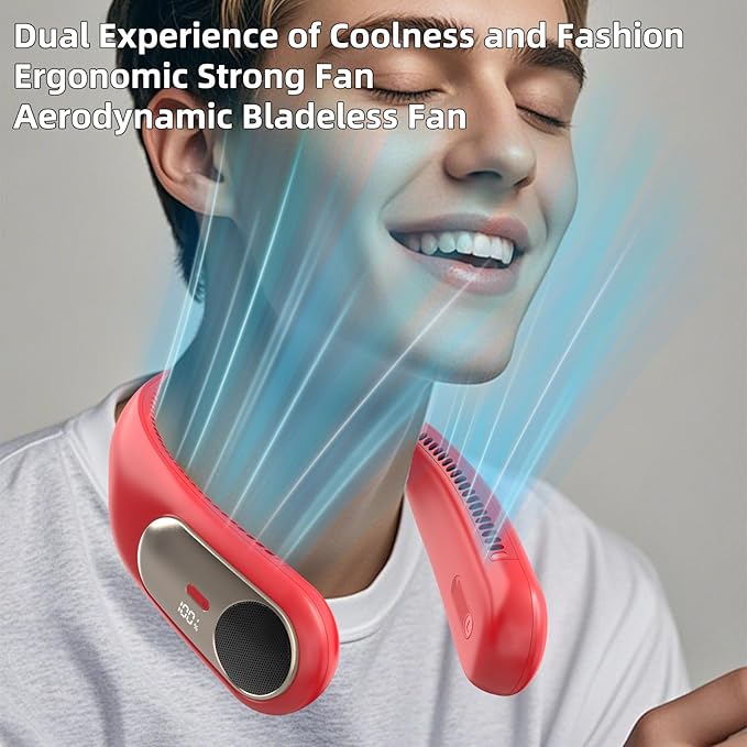 Portable Neck Fan, Personal Wearable Bladeless Fan, LED Display, 6000mAh USB
