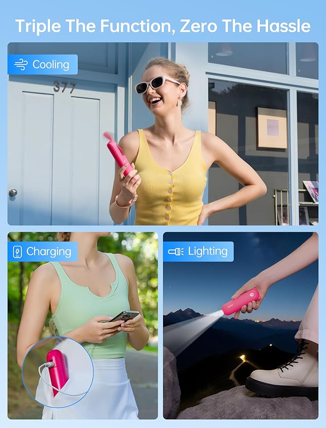 JISULIFE Handheld Mini Fan, 3 IN 1 USB Rechargeable Portable Fan