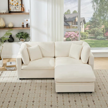 Tbfit Modern Sectional Sofa with Storage, Comfy Cloud Modular Couch with Down-Filled Cushions, Sofa for Home, Living Room, Beige