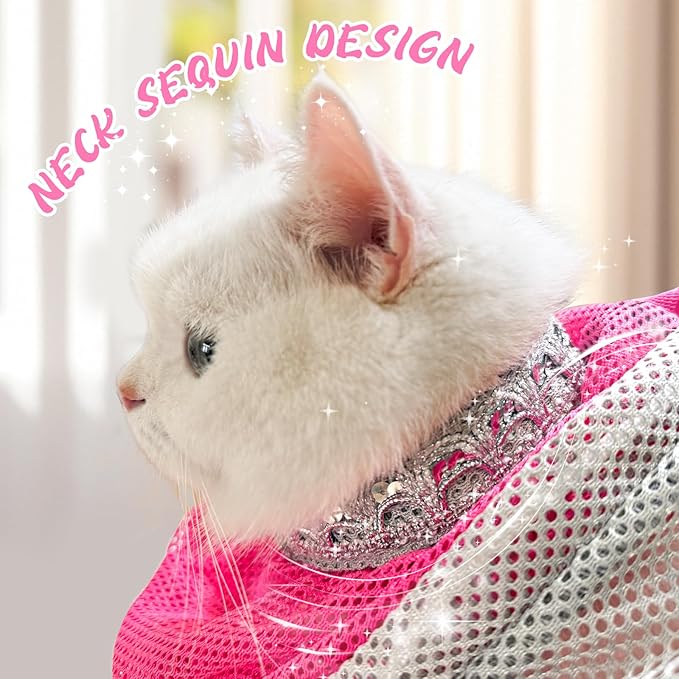 Cinf Cat Bathing Bag, Breathable Mesh Anti Scratch Adjustable Cat Grooming Bag for Nail Trimming, Bathing Soft Cat Washing Bag(Pink) M