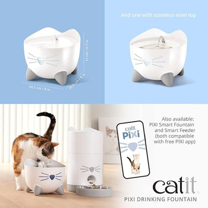 Catit PIXI Cat Drinking Fountain, Running Water Fountain, Pink | Cat Water Fountain with Triple Filter and Ergonomic Drinking Options