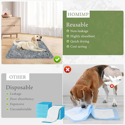 Homimp Washable Pee Pads for Dogs, 2 Pack Reusable Puppy Pads Waterproof, Absorbent and Leakproof Dog Pee Pads, Non Slip Puppy Training Pads, Pet Mat for Floor, Crate, Couch, Whelping,Grey, 36"x36"