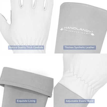 HANDLANDY Long Gardening Gloves for Men & Women, Thorn Proof Rose Pruning Gloves Leather Gauntlets Garden Glove Yard Work Glove (Medium, Grey)