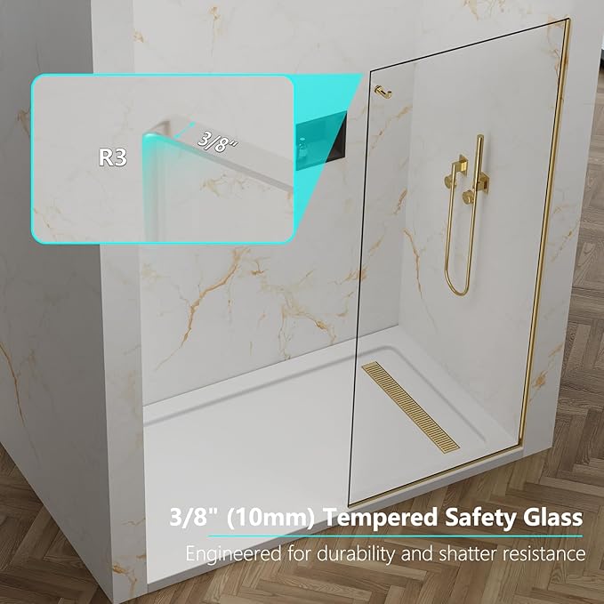Shower Screen, 3/8" Tempered Glass, Shower Wall Panels, Fix Shower Glass Screen
