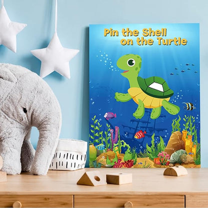 NEBURORA 2 Pack Pin The Shell on The Turtle Party Game 2 Large 21"x 28" Posters with 48pcs Stickers Ocean-Themed Birthday Party Supplies Decorations for Kids Boys Classroom Game Wall Home Decor