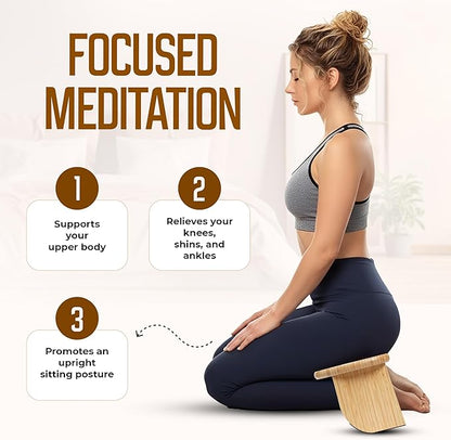 NIXSCALINO Folding Meditation Bench | Bamboo Kneeling Stool with Rocking mechanism - Portable Cross Legged Folding Seiza Chair