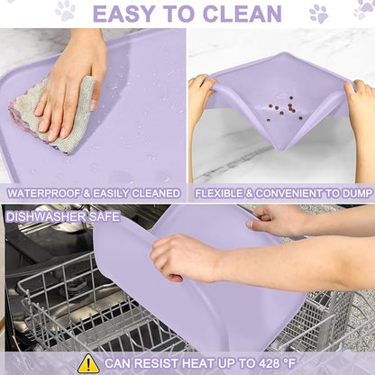 SMILOOL Waterproof Silicone Pet Food Mat with Raised Edge for Dog & Cat | 24" x 16" Non-Slip Pet Feeding Mats with Lip for Food & Water Bowl, Food Grade, Easy Cleaning, Light Purple