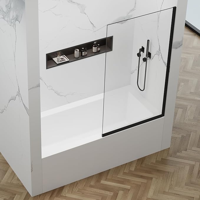 35" W x 60" H Bathtub Fixed Glass Panel, 3/8" Tempered Glass