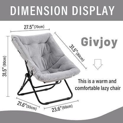 Givjoy Comfy Folded Chair, Soft Faux Fur Oversized Folding Accent Chair, Flexible Lounge Lazy Chair for Adults Kids, Metal Frame Moon Chair for Dorm Room, Bedroom, Living Room