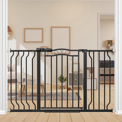 29.5-53.1" Extra Wide Baby Gate for Stairs No Drilling, 30" Tall Auto Close Press Mounted Baby Gate for Doorways, Adjustable Width Walk Through Dog Gates for Doorways, Black