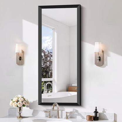 Black Bathroom Mirror 20 x 48 Inch Rectangle Wave Beveled