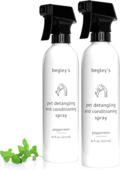 Begley's Pet Detangling Spray - Premium Essential Oil Scented Detangler Spray for Dogs, Puppies & Cats - Dog Leave in Conditioner Spray - Dematting Spray for Dogs & Pets - 16 oz, Peppermint