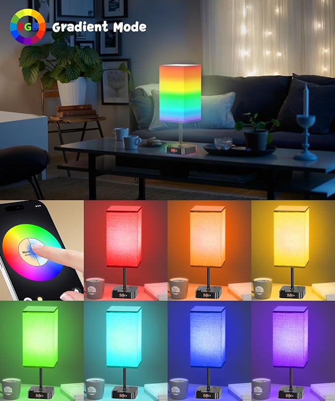 Smart Mood Lighting RGB Color Changing Desk Lamp w/16 Million Hues,Stepless Dimmable Warm-Cool White + Music Sync | Touch & App Control Bedside Nightstand Light for Gaming,Home Office,Bedtime Routines