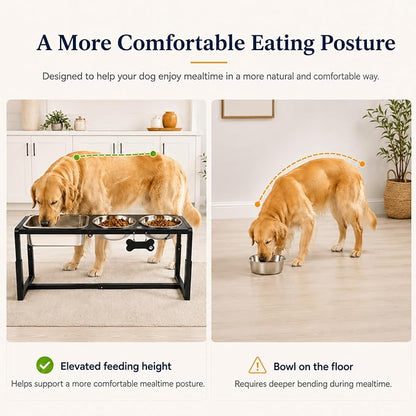 Metal Elevated Dog Bowls for Medium/Large Breed, 3 Adjustable Height(8.8''/11.5''/14'') Raised Dog Bowl Stand with Two 58oz & One 1.2gallons Large Stainless Steel Dog Food Water Bowls