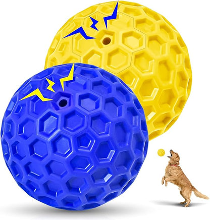 2 Pack Indestructible Squeaky Dog Balls for Aggressive Chewers, Durable Rubber Chew Toys for Teething, Anxiety Relief Perfect for Large, Medium Breeds, Indoor Outdoor Use