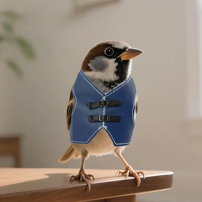 Bird Clothes, Parrot Leather Jacket, Cute Bird Costume Cosplay Photo Prop, Parrot Apparel for Eclectus, Budgerigar, African Greys Parakeet, Conure, Cockatiel, Love Birds-Cowboy Style,Blue,M