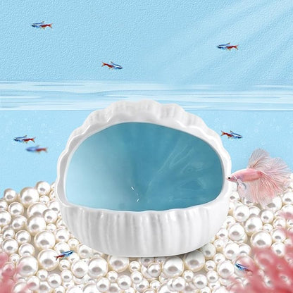 AnRui Cute Ceramic Aquarium Decorations Large Conch Shell-Shaped House Thematic Betta Fish Tank Accessory Decor Ornament Hideout Cave for Fish Playing or Hiding, Blue
