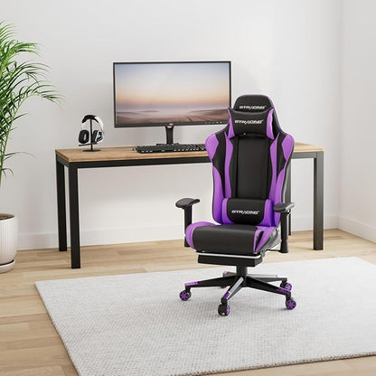 GTPLAYER Gaming Chair with Footrest, Ergonomic Computer Game Desk Chair, Reclining Game Chair Seat Height Adjustment, Swivel Rocker with Headrest and Lumbar (Purple)