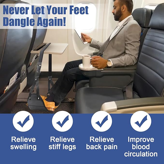 2pc Travel Foot Hammock – Portable Hanging Foot Rest for Airplane, Train, Office & Home – Adjustable Strap, Comfortable & Ergonomic Leg Support for Long Flights, Swollen Feet Relief