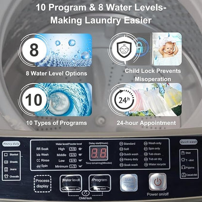 Anukis Fully Automatic Washing Machine, 13 lbs Capacity Clothes Washer and