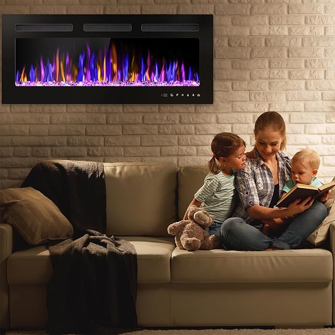 40" Electric Fireplace Wall Mounted and Recessed