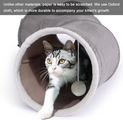 Ownpets S-Shape Cat Tunnel Toy 48"L x 10"D, for Cats, Puppies & Small Pets | Collapsible for storage, tear-resistant oxford fabric, connects to other tunnel, with peek hole, feather wand, indoor/outdoor