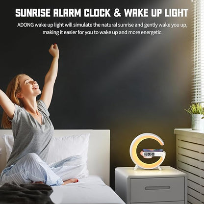 Smart LED Table Lamp, 4-in-1 Wireless Charger Smart Atmosphere Lamp, Night Light, Bluetooth Speaker & Alarm Clock for Bedroom, Office, and Home Decor(White)