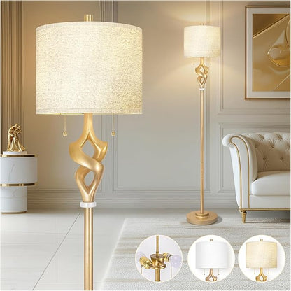 Scenekoy Sculptural 65.5” Floor Lamp for Living Room Bedroom, Gold Leaf Finish & Resin Body, Pull Chains Switch Standing Lamp, Brightness Adjustable Corner Lamp with Bulb Prefer for Home Office Bar