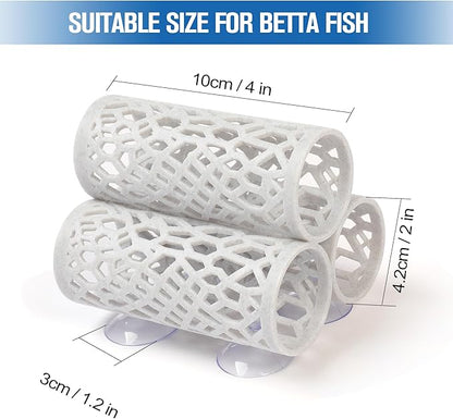 3-in-1 Betta Fish Tunnel,Safer for Small Fish Shrimp Aquarium Decor Resting and Sleeping Tube，Betta Hammock with Suction Cups for Hideout，Fish & Shrimp Toys，Fish Tank Accessory Habitat Cave