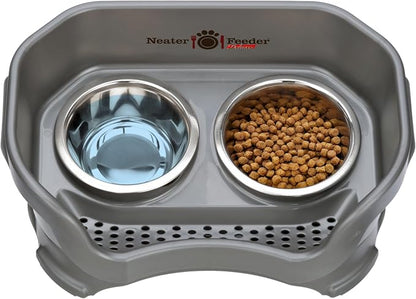 Neater Pet Brands Neater Feeder Deluxe Mess Proof Dog Bowls Elevated for Small Dogs Under 19 lbs, Made in USA, No Spill Raised Dog Food Bowl Stand Feeding Station, Food and Water Bowl Set, Gunmetal