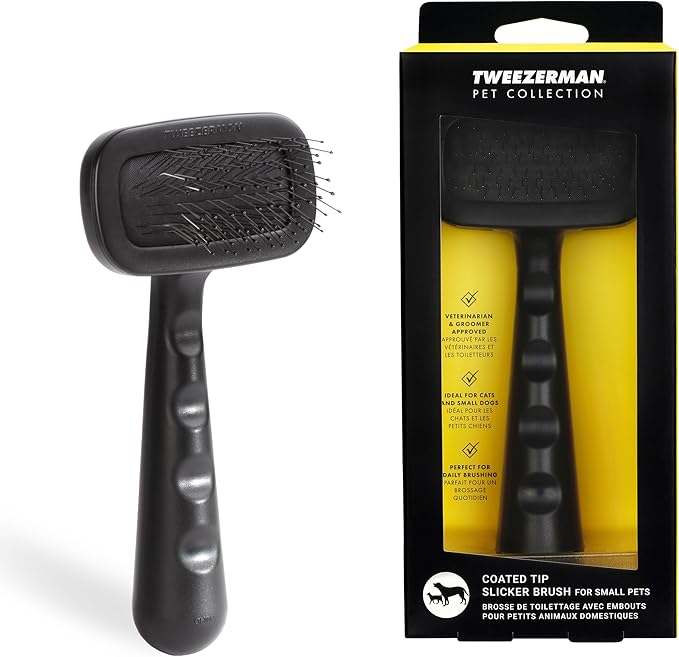 Tweezerman Dog and Cat Slicker Brush for Pets, Grooming Brush with Coated Bristles to Prevent Scratching and Ergonomic Handle