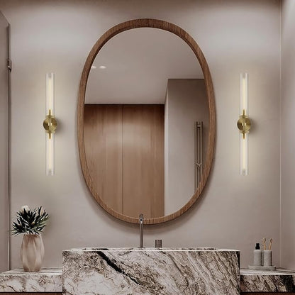 Brass Wall Sconces, 30in Gold 2-Light Double Glass Sconces Wall Lighting, Bathroom Knurled Vanity Light Sconces, Wall Lights for Living Room Bedroom（Including Bulb）