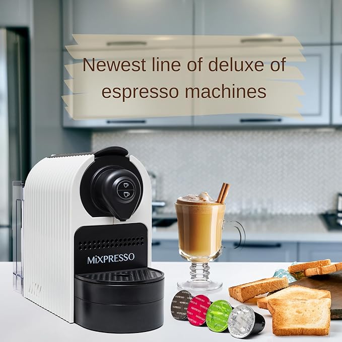 Mixpresso White Espresso Coffee Machine – Compact 1400W Single Serve Coffee