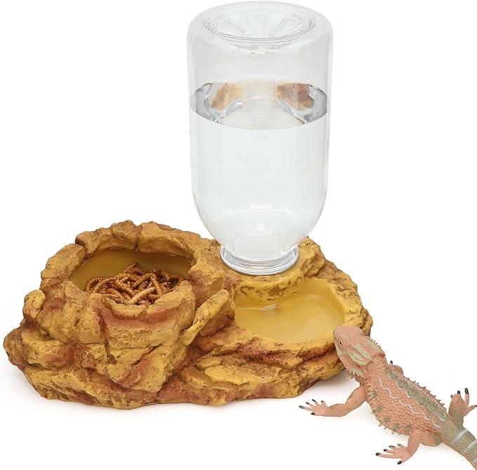 AQUA KT Reptile Escape Free Mealworm Feeding Bowl and Water Storage Feeder, 2 in 1 Reptile Feeder Kit for Amphibian Lizard Bearded Dragon Snake Feeding
