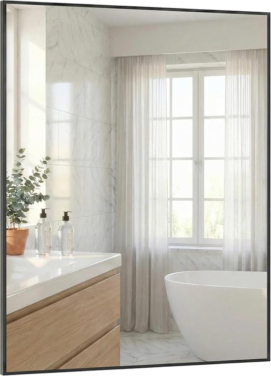 30"x36" Black Bathroom Mirror, Matte Metal Framed Vanity Mirror