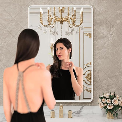 LOAAO 30x36 Inch White Metal Framed Bathroom Mirror