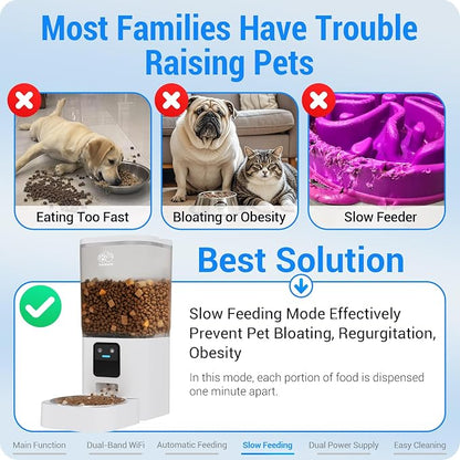 Automatic Cat Feeder with 5G WiFi: Automatic Dog Feeder with Slow Feed & Smart APP Control, 7L Timed Auto Cat Food Dispenser with Alexa for Pets, Detachable for Easy Cleaning - 29 Cups