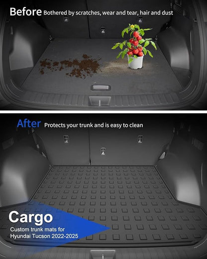 Floor Mats Fit for Hyundai Tucson 2026 2025 2024 2023 2022 Floor Liners & Cargo Mat (Not PHEV) - Custom Fit TPE Heavy Duty All Weather Floor Mats Cargo Liner for Tucson Accessories Black