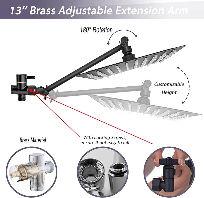 10" High Pressure Square Rainfall Shower Head and 2-in-1 Hand Shower, Rainfall