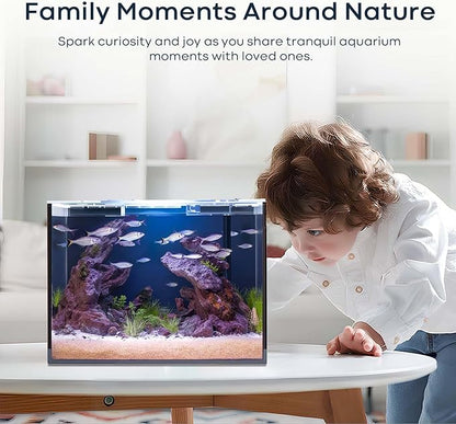 3 Gallon Glass Fish Tank Cube, Small Aquarium Fish Bowl for Betta Goldfish Snails Shrimp Aquatic Planting, Easy to Maintain Ultra Clear Rimless Design for Desktop Small Spaces