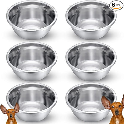6 Pcs 8 Cup Metal Dog Bowls Stainless Steel Thickened Food Bowls Travel Kennel Food and Water Dish for Medium Large Size Dogs Cats, 64 Oz, Dishwasher Safe