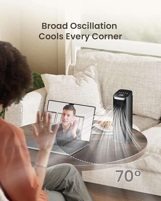 PNTCK Fan for Bedroom, 4 Modes 4 Speeds Max 24ft/s, 70° Oscillating Desk Fan