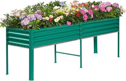 Land Guard Galvanized Raised Garden Bed with Legs, 96×24×32in Raised Garden Beds Outdoor with Drainage Holes, Planter Boxes Outdoor for Backyard, Patio, Balcony, 800lb Capacity, Green