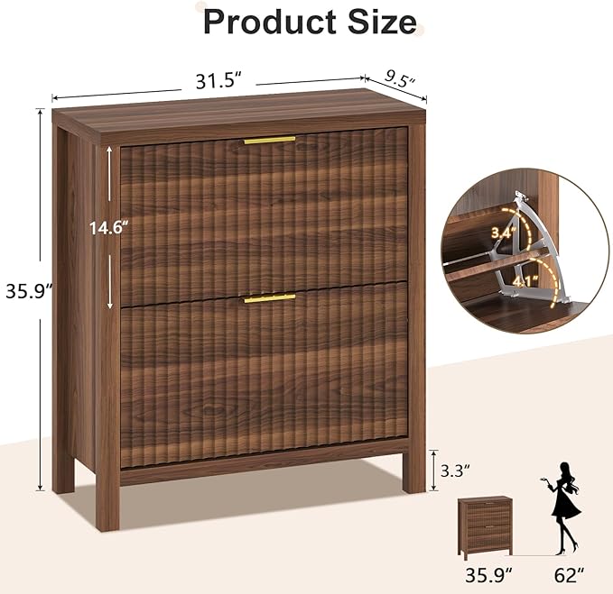 Shoe Cabinet Storage for Entryway, Fluted Shoe Cabinet