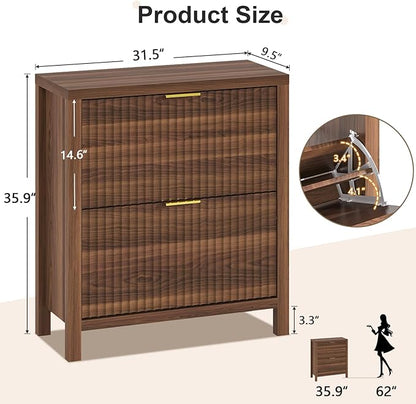 Shoe Cabinet Storage for Entryway, Fluted Shoe Cabinet