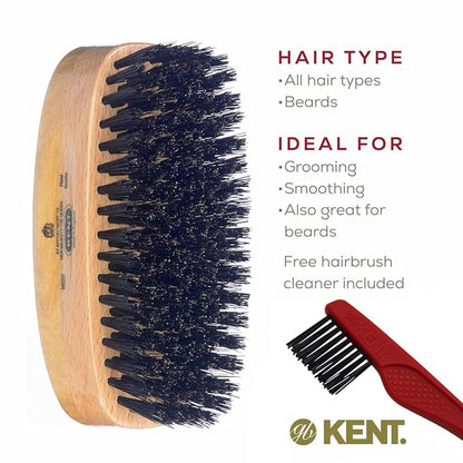 Kent MS23 Finest Men's Rectangular 100% Natural Satinwood & Beechwood Military Hair Brush with Medium Black Bristle for Mens Grooming, Scalp Brush, 360 Wave, and Beard Straightener