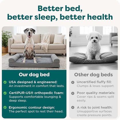 FurHaven Orthopedic Dog Bed For Large Dogs, Sofa Contour Mattress with Solid Orthopedic Foam Slab for Joint Support, Removable Washable Cover, Jumbo Plus XXL, Faux Fur, Charcoal