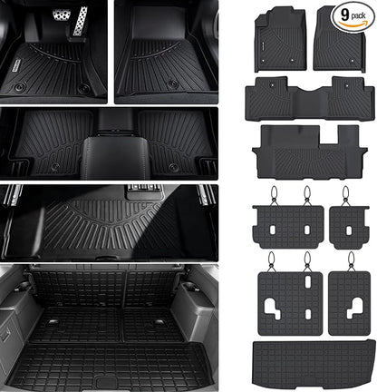 All Weather Floor Mats for Honda Pilot 2009 2010 2011 2012 2013 2014 2015 TPE Rubber Liners Pilot Odorless Anti-Slip 1st & 2nd & 3rd Row Floor Liners - 2nd & 3rd Row Backrest Mats & Cargo Mat Full Set