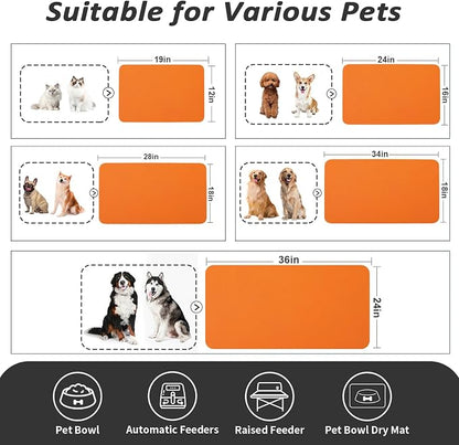 HotLive Dog Food Mat - Absorbent Cat Mat for Food and Water, No Stains Pet Feeding Bowl Mat, Easy to Clean Pet Placemats, Quick Dry Dog Water Dispenser Mat for Messy Drinkers | Orange 12"x 19"